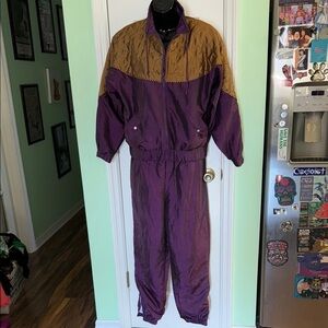 Vintage Saddlebred Metallic Purple & Brown Windbreaker Jacket & Pant Set Size S